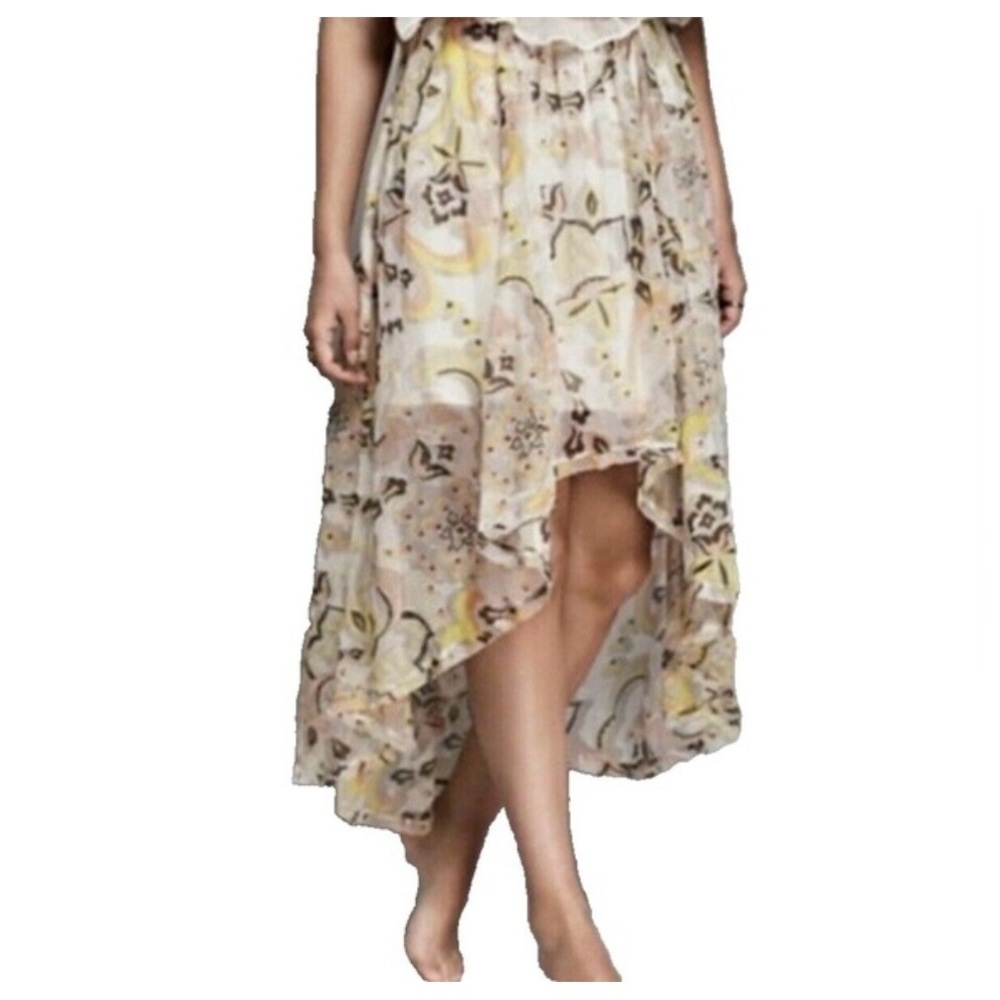Free People Falling Skies Floral High-Low Asymmetrical Summer Maxi Skirt Size XS